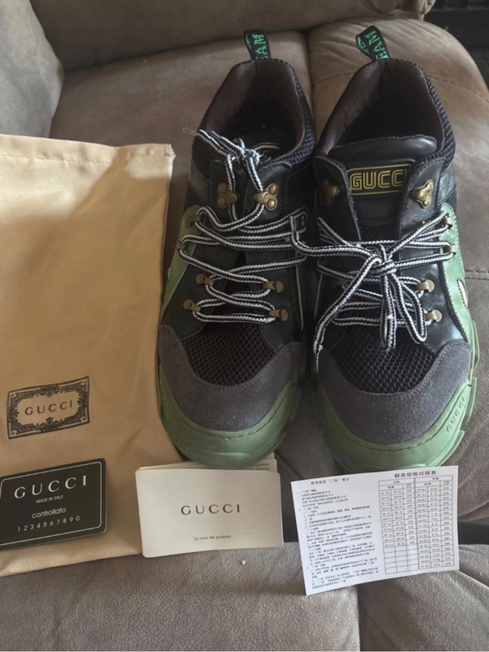 Gucci Men's Black and Green Chunky Low-Top Sneakers